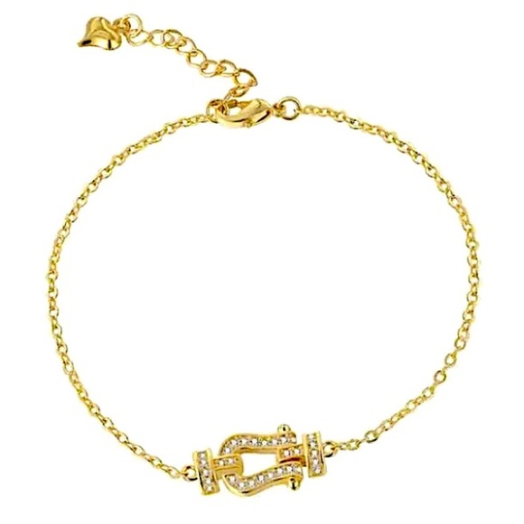 Gold Horseshoe Zircon Bracelet Chain Link Snaffle Stirrup D Ring Gift for Friend - Picture 3 of 10